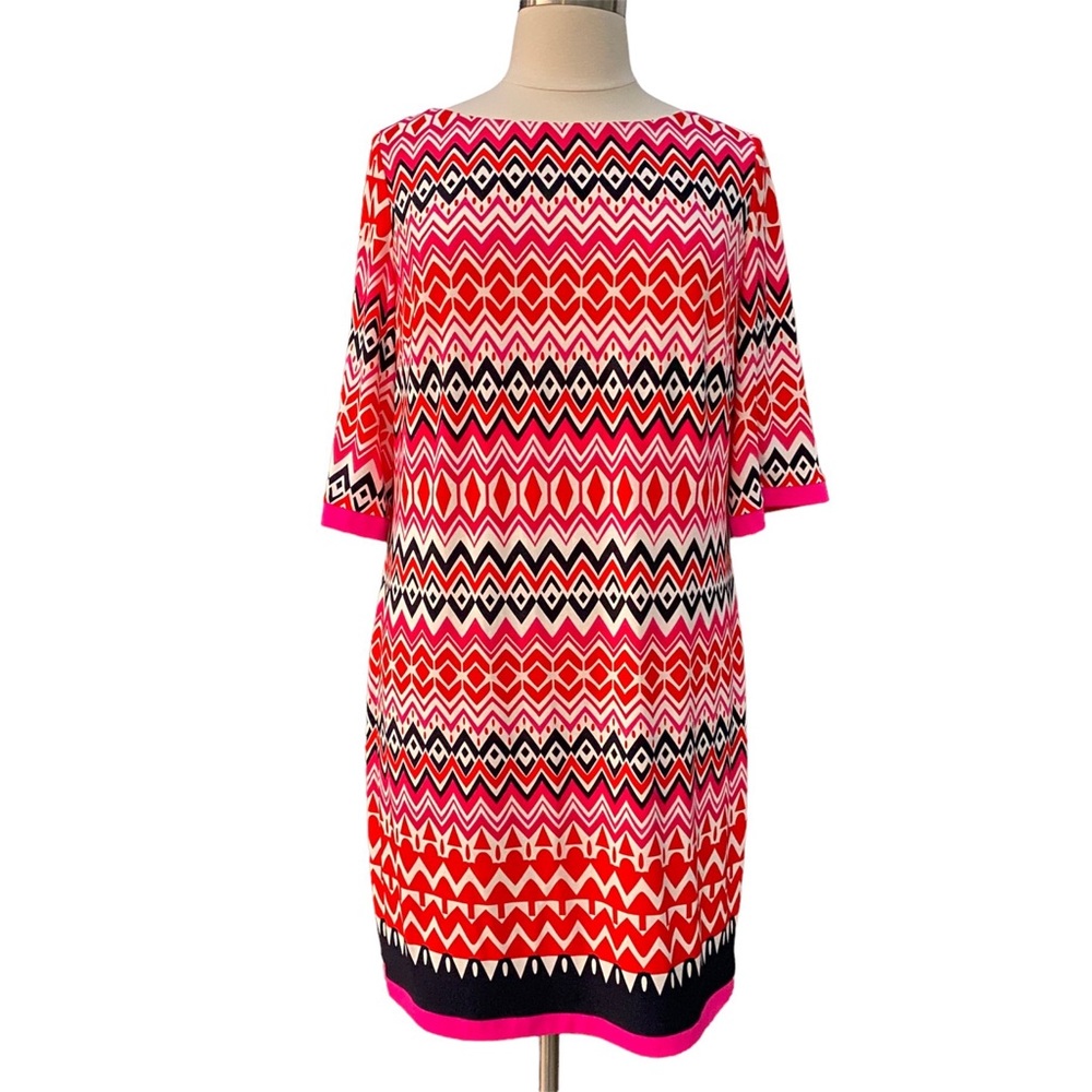 Eliza J shift dress mod retro diamond print plus size 16W pink navy white NEW
